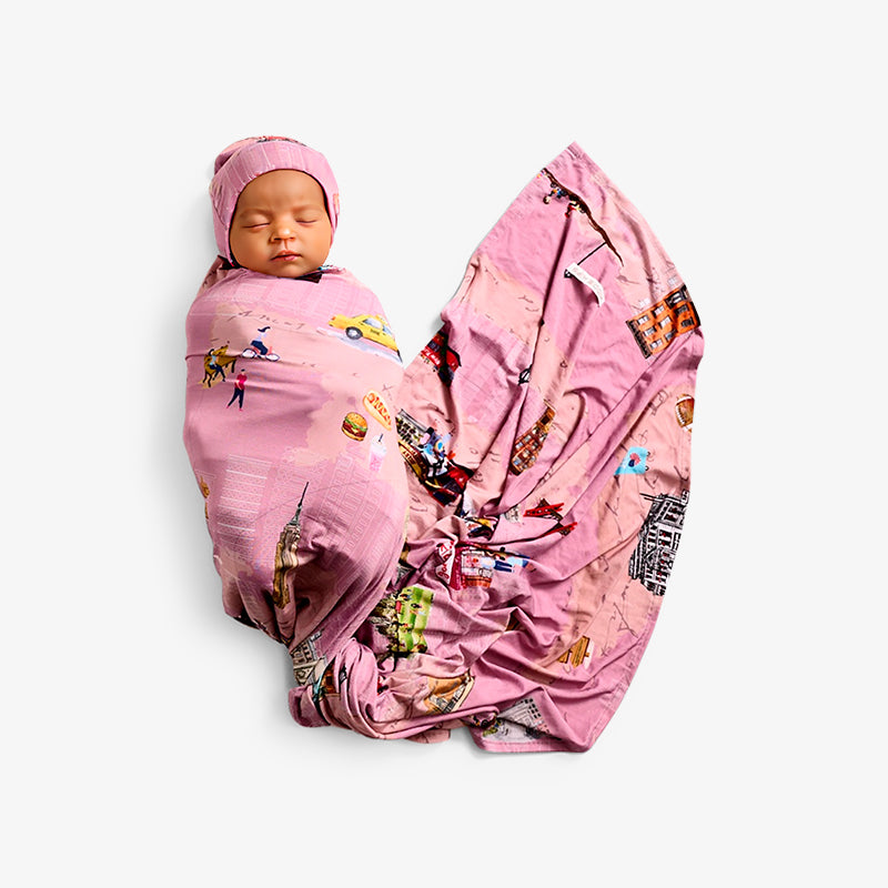 Swaddle and Beanie - New York Print