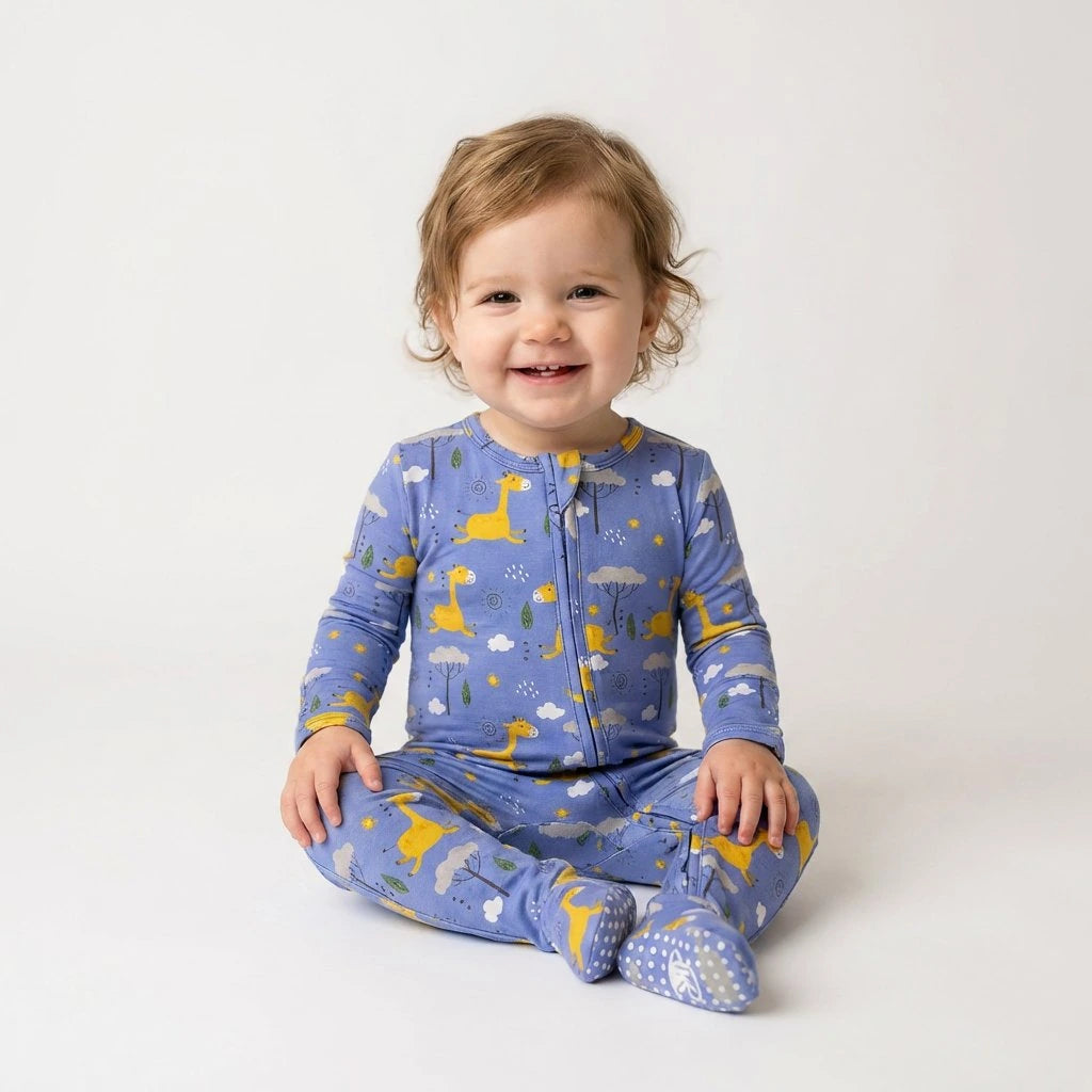 Bamboo One Piece PJ with Mittens - Savannah Giraffe