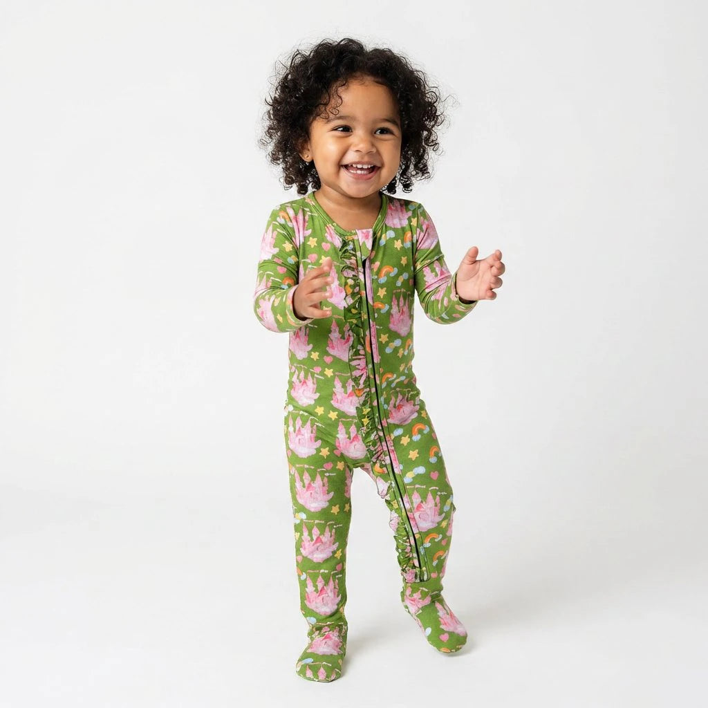 Bamboo One Piece PJ with Ruffles and Mittens - Velvet Fortress