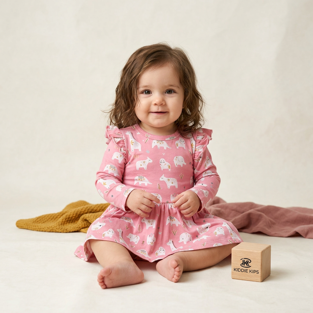Full Sleeve Baby Girl Dress - Safari Buddies