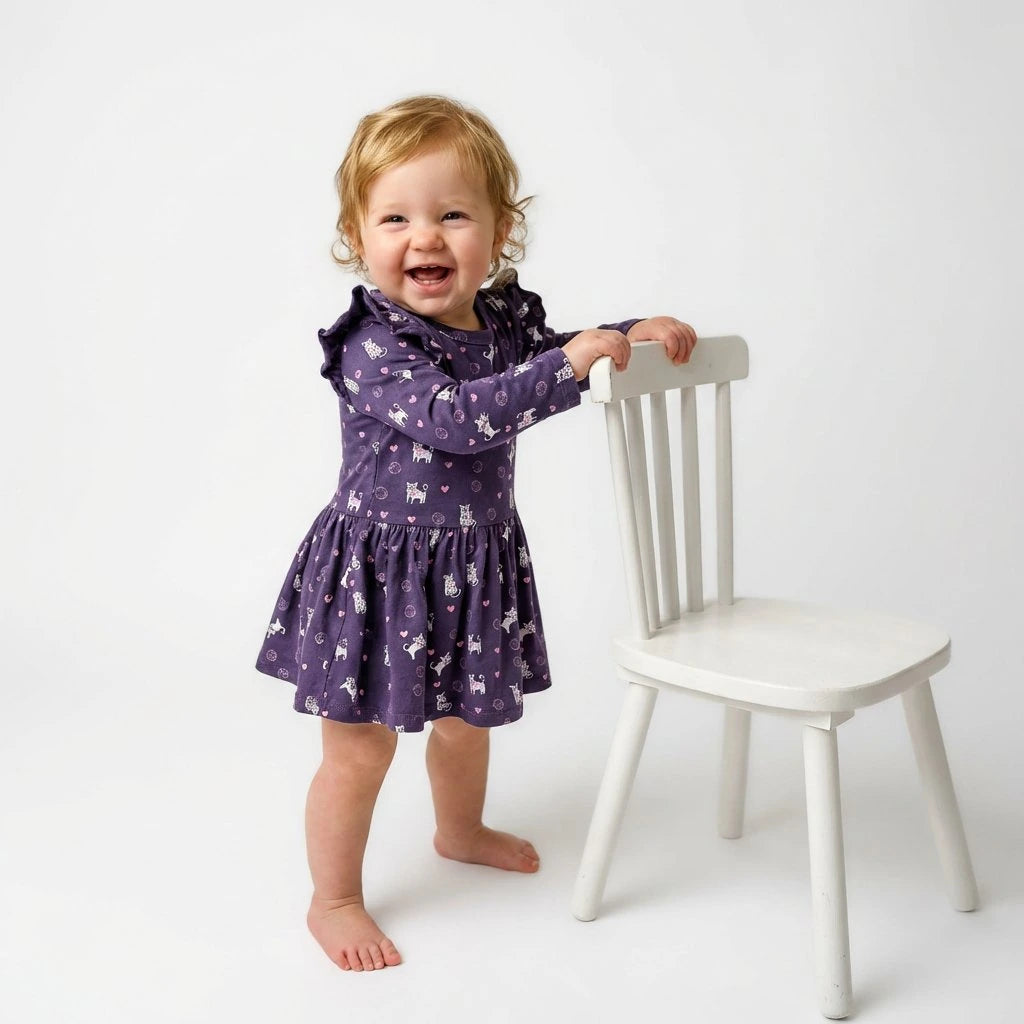 Full Sleeve Baby Girl Dress - Kitty Cuddles