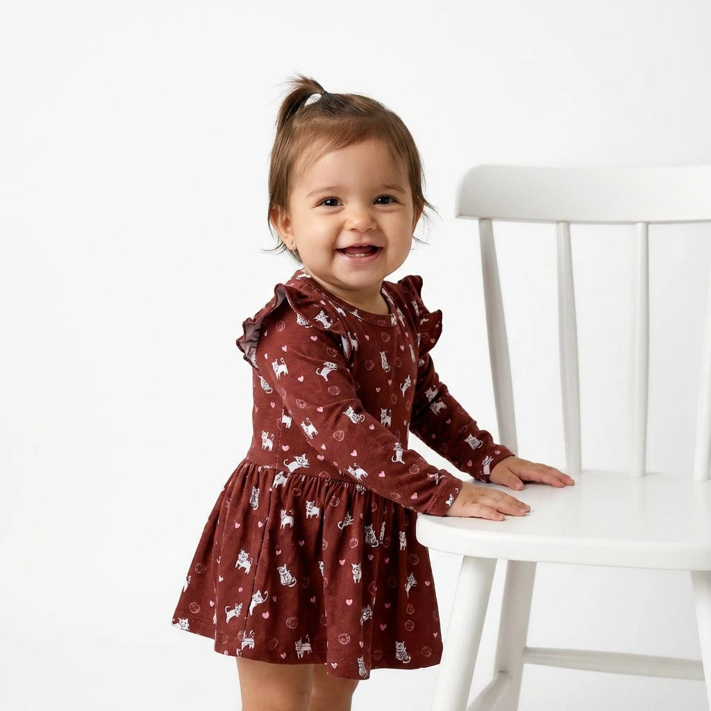 Full Sleeve Baby Girl Dress - Kitty Cuddles