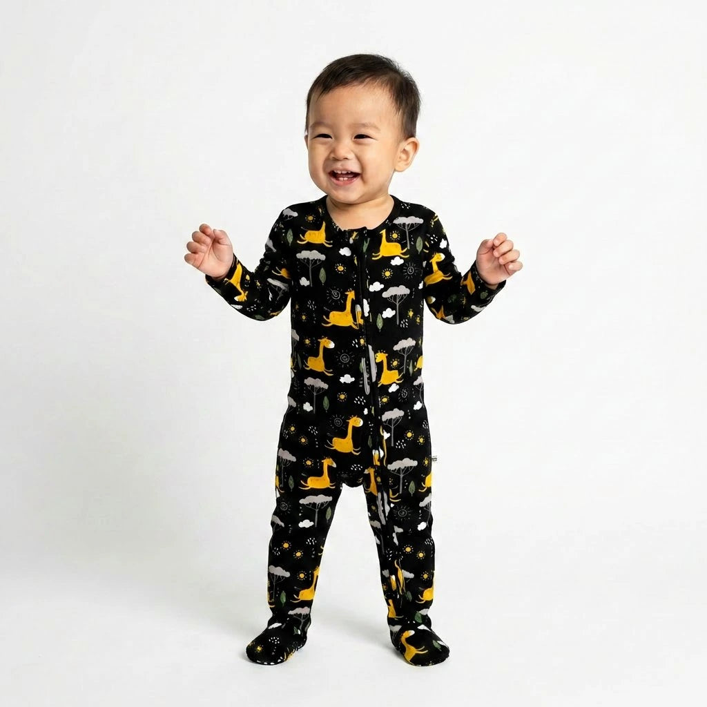 Bamboo One Piece PJ with Mittens - Savannah Giraffe