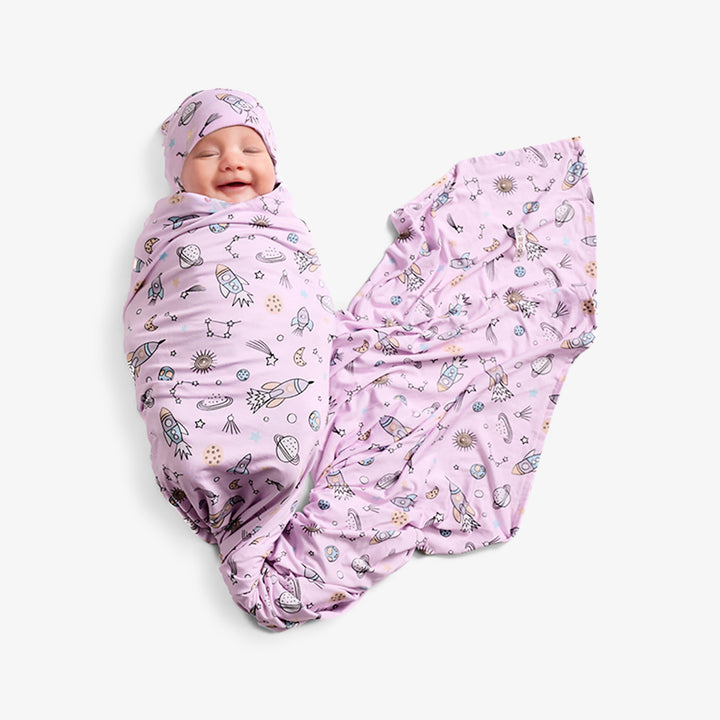 Swaddle and Beanie - Rocket Print