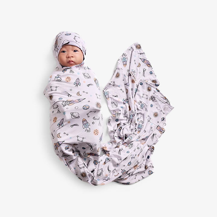Swaddle and Beanie - Rocket Print