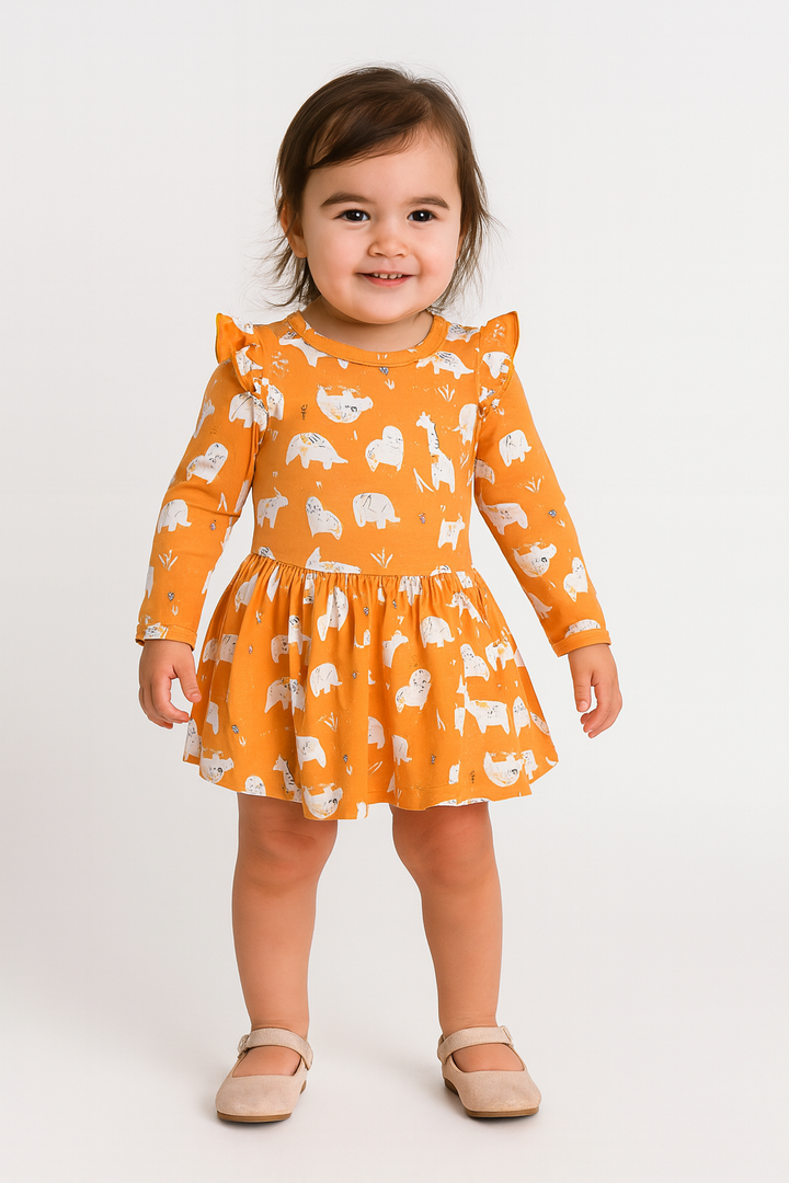 Full Sleeve Baby Girl Dress -Animal Print