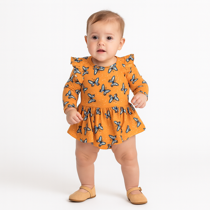 Full Sleeve Baby Girl Dress - Butterfly Print