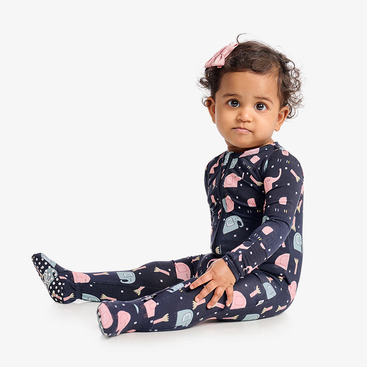 One Piece PJ with Mittens - Elephant Print