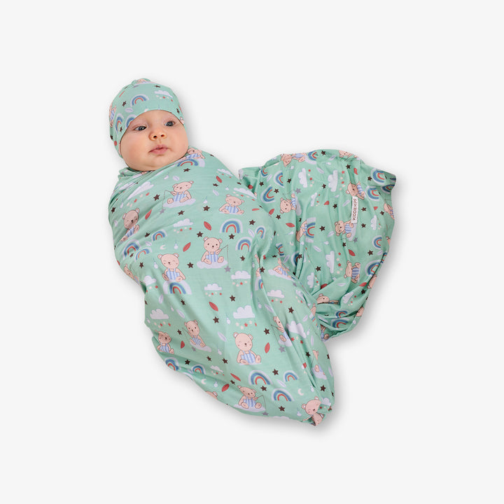 Swaddle and Beanie - Teddy Bear Print