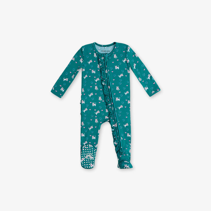 One Piece PJ with Ruffles and Mittens - Cats Print
