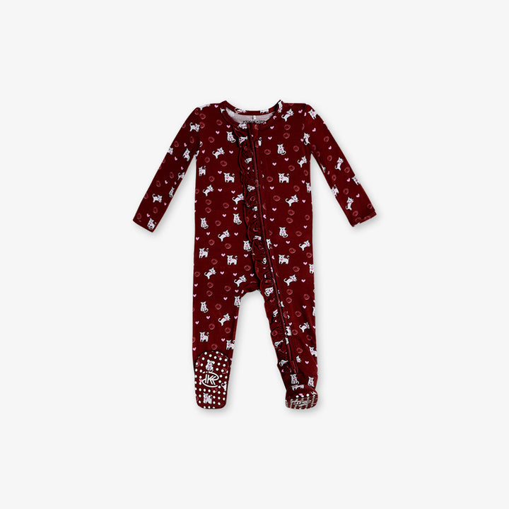 One Piece PJ with Ruffles and Mittens - Cats Print