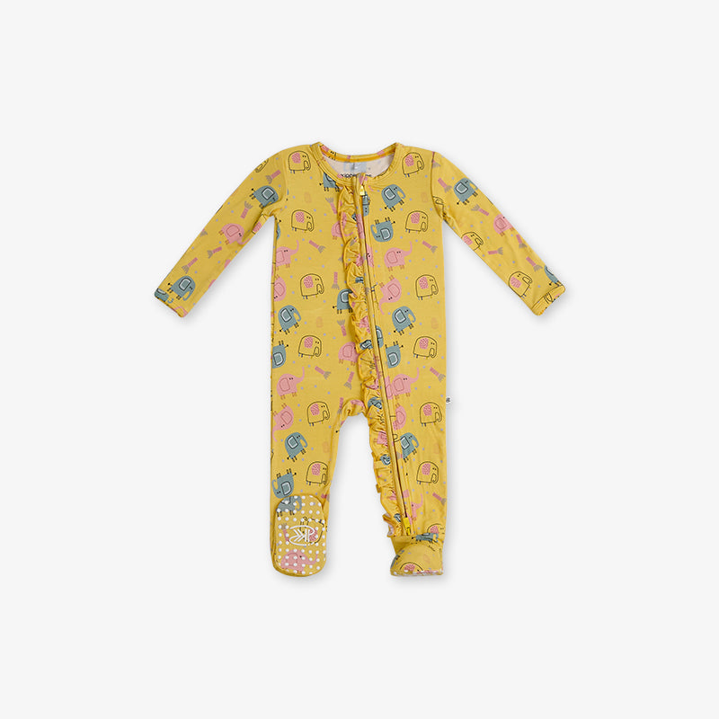 One Piece PJ with Mittens - Elephant Print