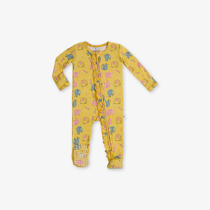 One Piece PJ with Mittens - Elephant Print