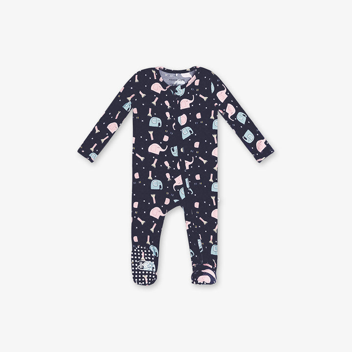 One Piece PJ with Mittens - Elephant Print