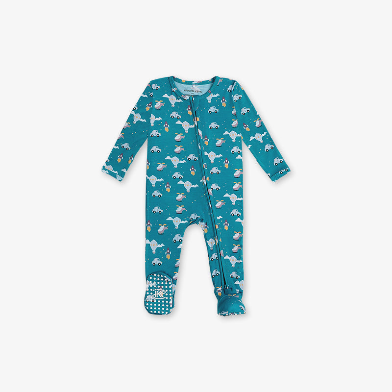 One Piece PJ with Mittens - Vehicle Print
