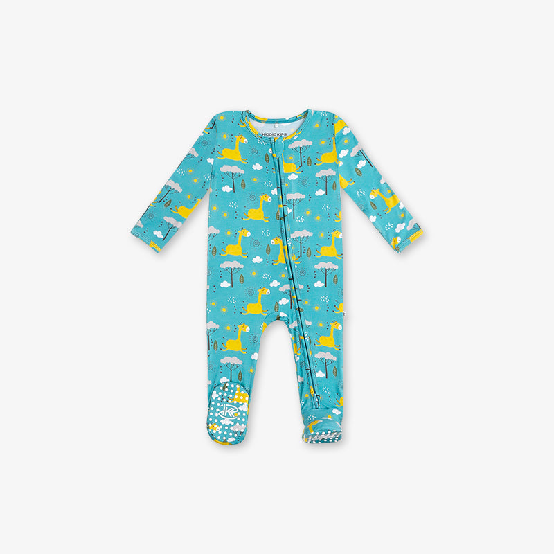 One Piece PJ with Mittens - Giraffe Print