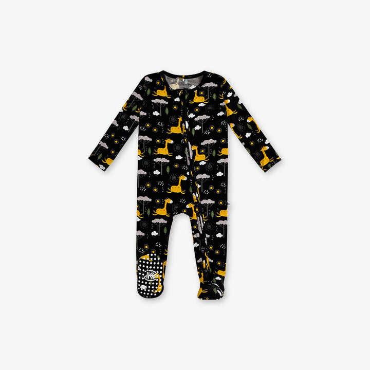 One Piece PJ with Mittens - Giraffe Print
