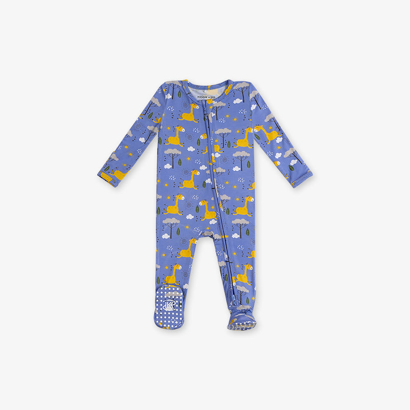 One Piece PJ with Mittens - Giraffe Print