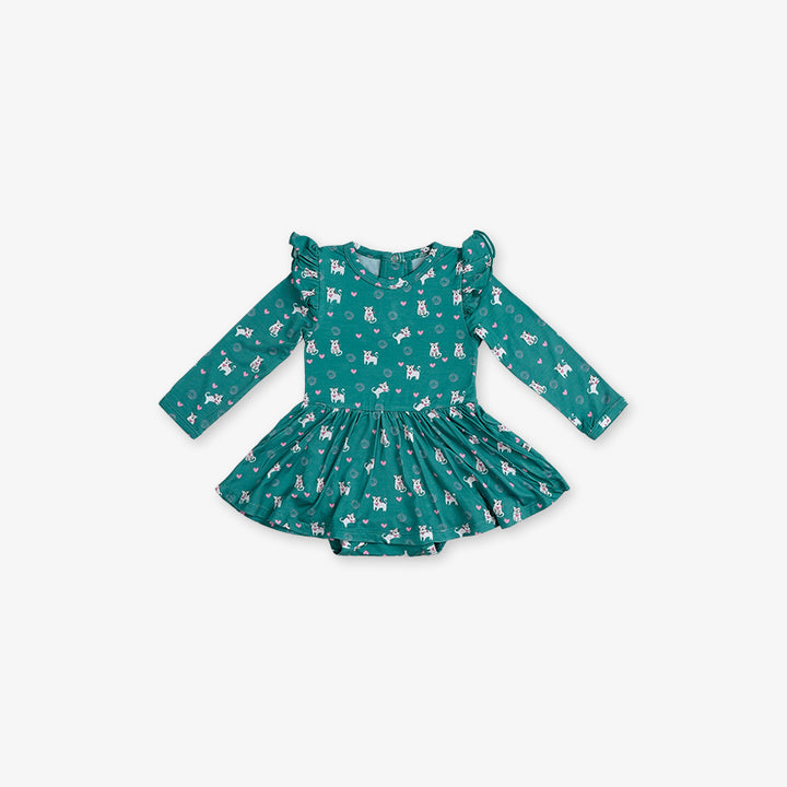 Full Sleeve Baby Girl Dress - Cat Print