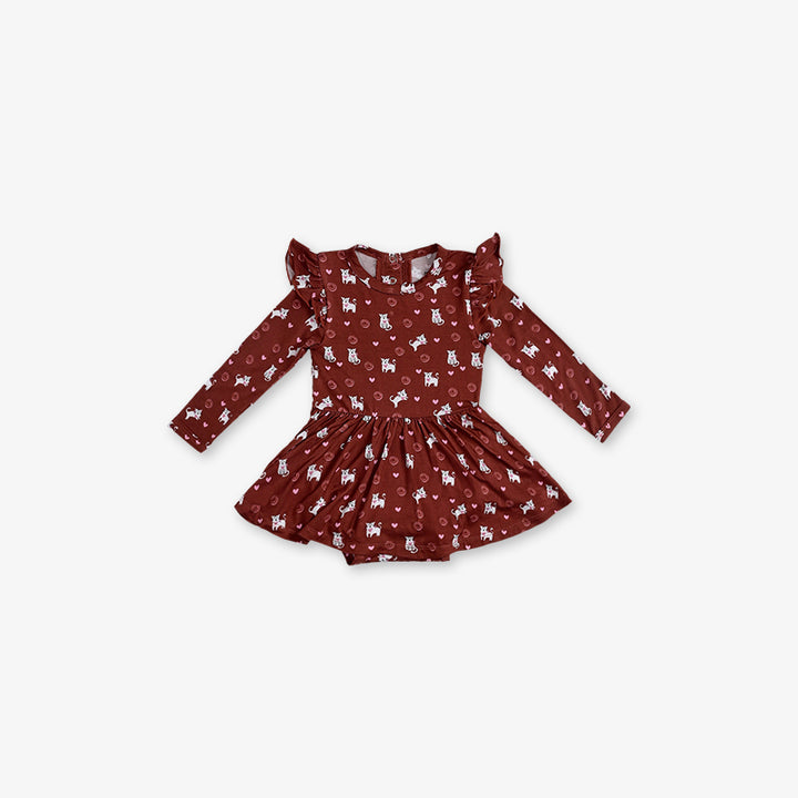 Full Sleeve Baby Girl Dress - Cat Print