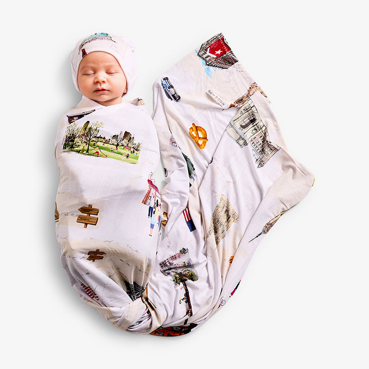 Swaddle and Beanie - New York Print