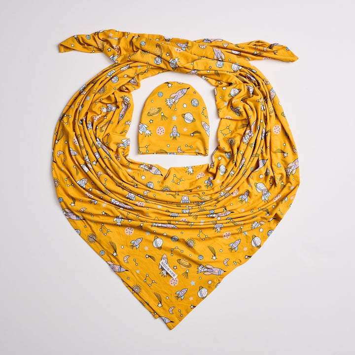 Swaddle and Beanie - Rocket Print