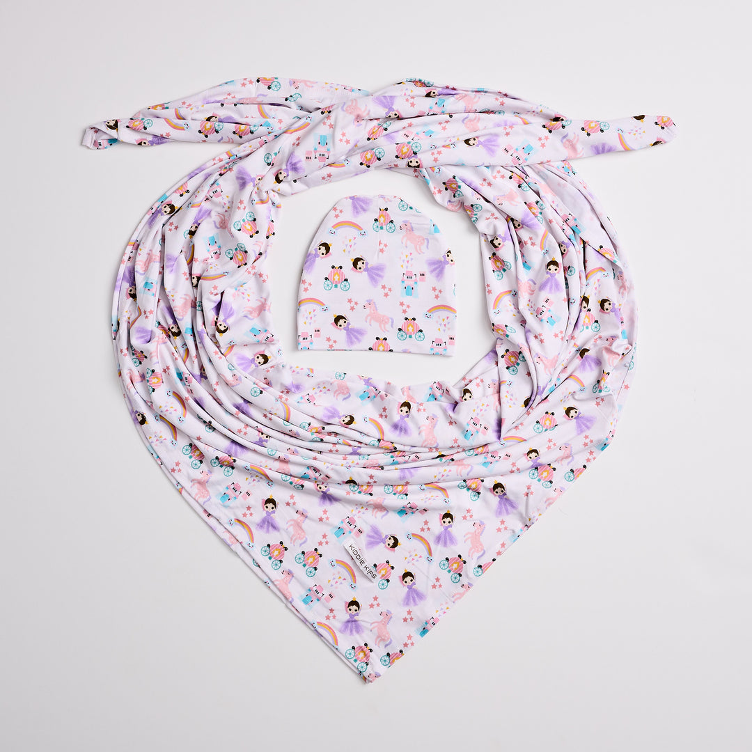 Swaddle and Beanie - Princess Print