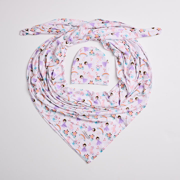 Swaddle and Beanie - Princess Print