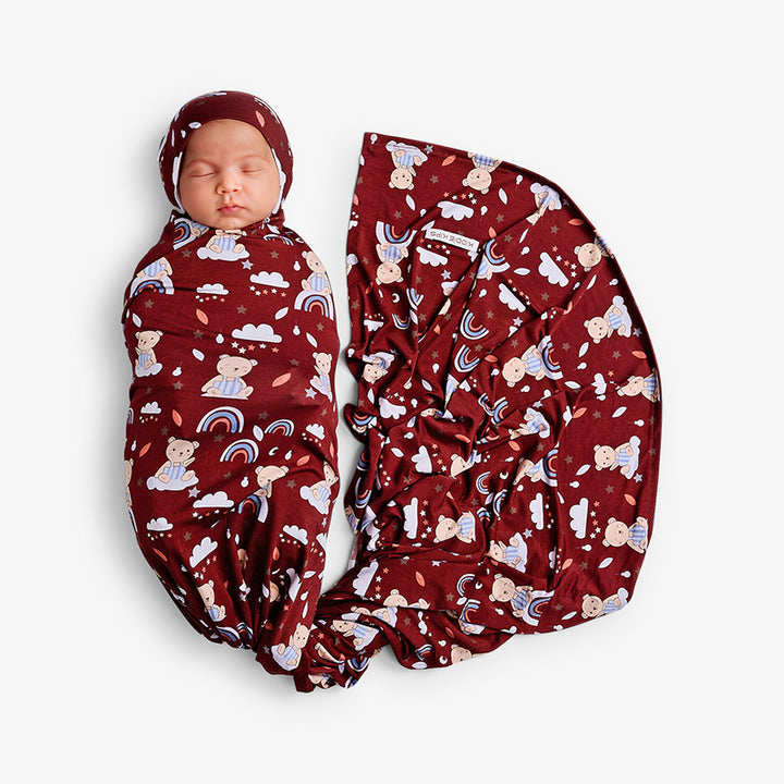 Swaddle and Beanie - Teddy Bear Print