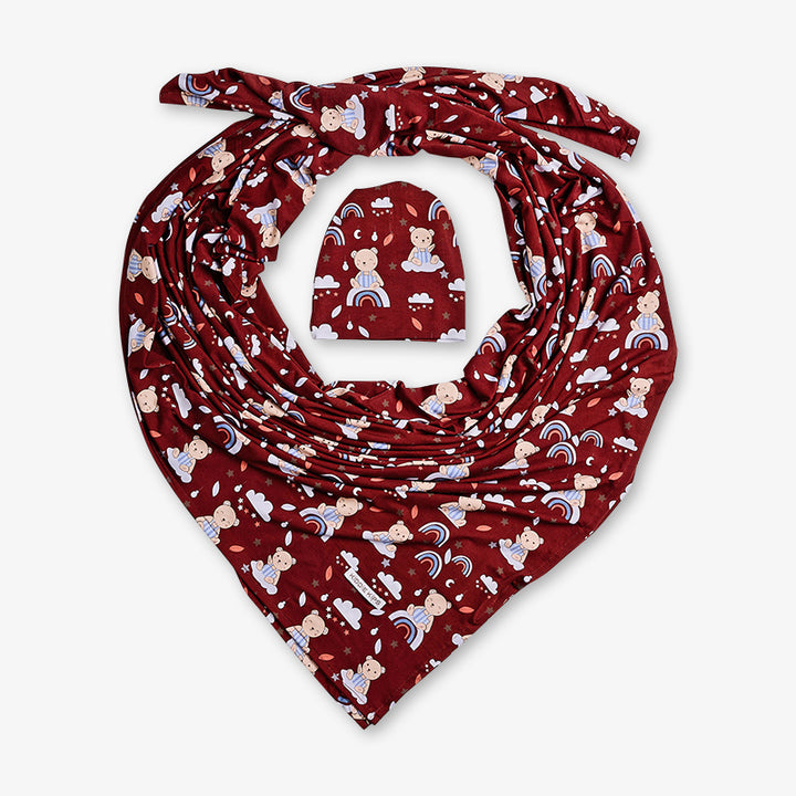 Swaddle and Beanie - Teddy Bear Print