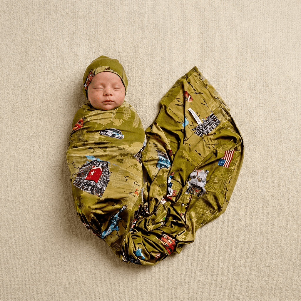 Bamboo Swaddle and Beanie - Little New Yorker - Kiddie Kips