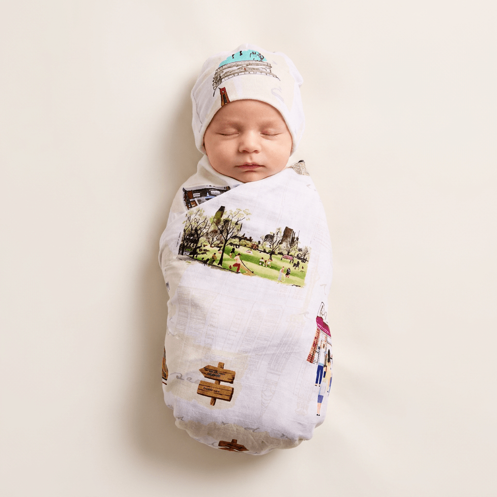 Bamboo Swaddle and Beanie - Little New Yorker - Kiddie Kips