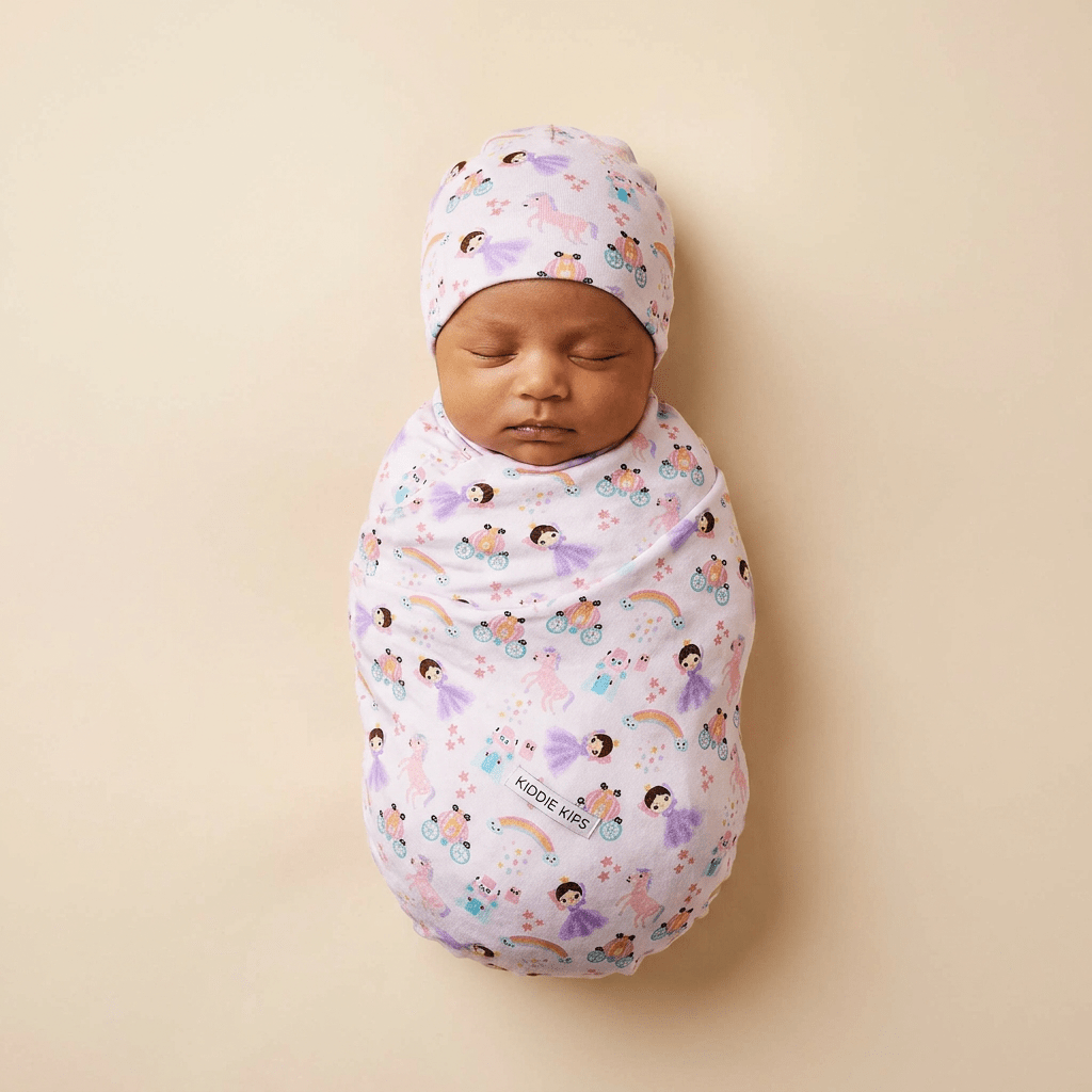 Bamboo Swaddle and Beanie - Moonlight Princess - Kiddie Kips