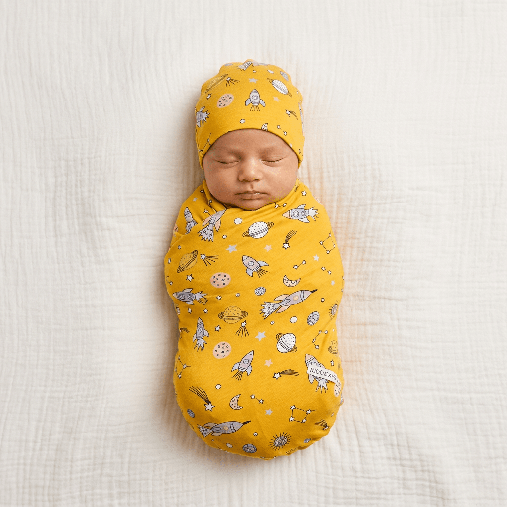 Bamboo Swaddle and Beanie - Rocket Galaxy - Kiddie Kips