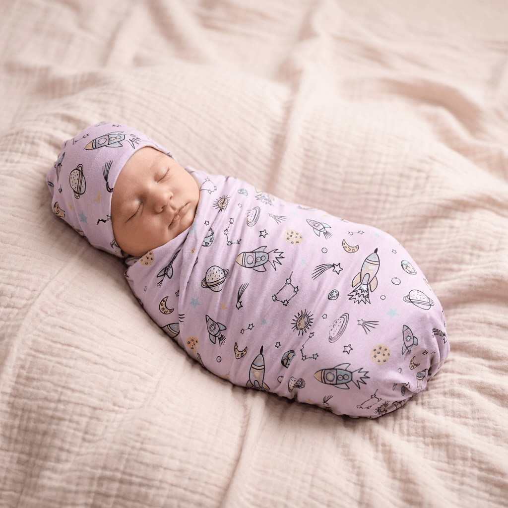 Bamboo Swaddle and Beanie - Rocket Galaxy - Kiddie Kips