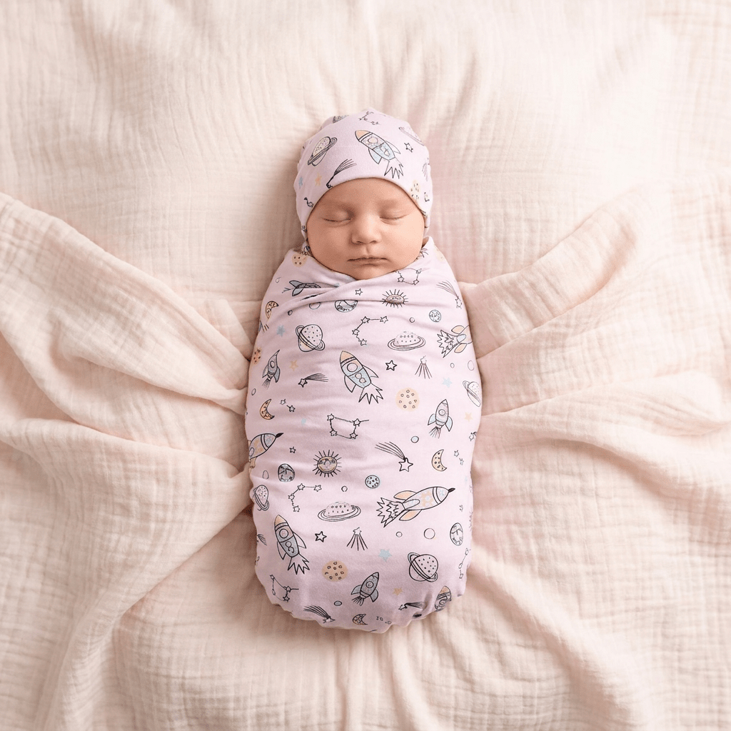 Bamboo Swaddle and Beanie - Rocket Galaxy - Kiddie Kips
