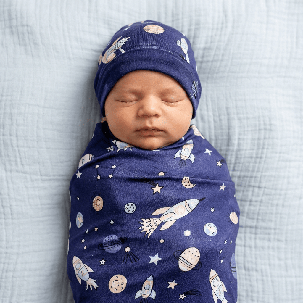 Bamboo Swaddle and Beanie - Rocket Galaxy - Kiddie Kips