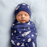 Bamboo Swaddle and Beanie - Rocket Galaxy - Kiddie Kips