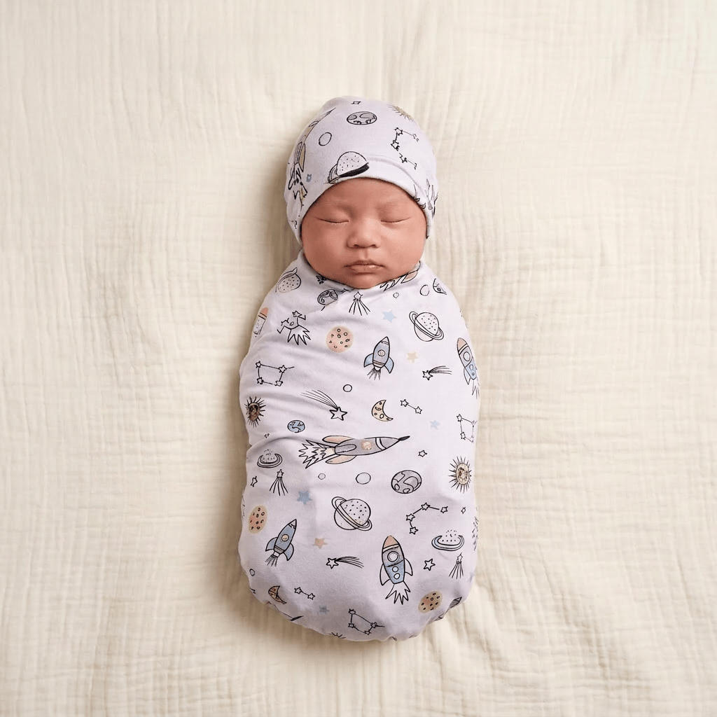 Bamboo Swaddle and Beanie - Rocket Galaxy - Kiddie Kips