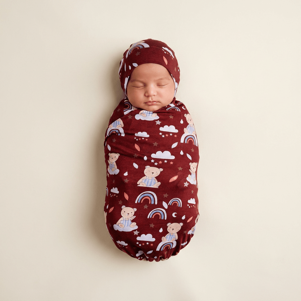 Bamboo Swaddle and Beanie - Teddy Snuggle - Kiddie Kips